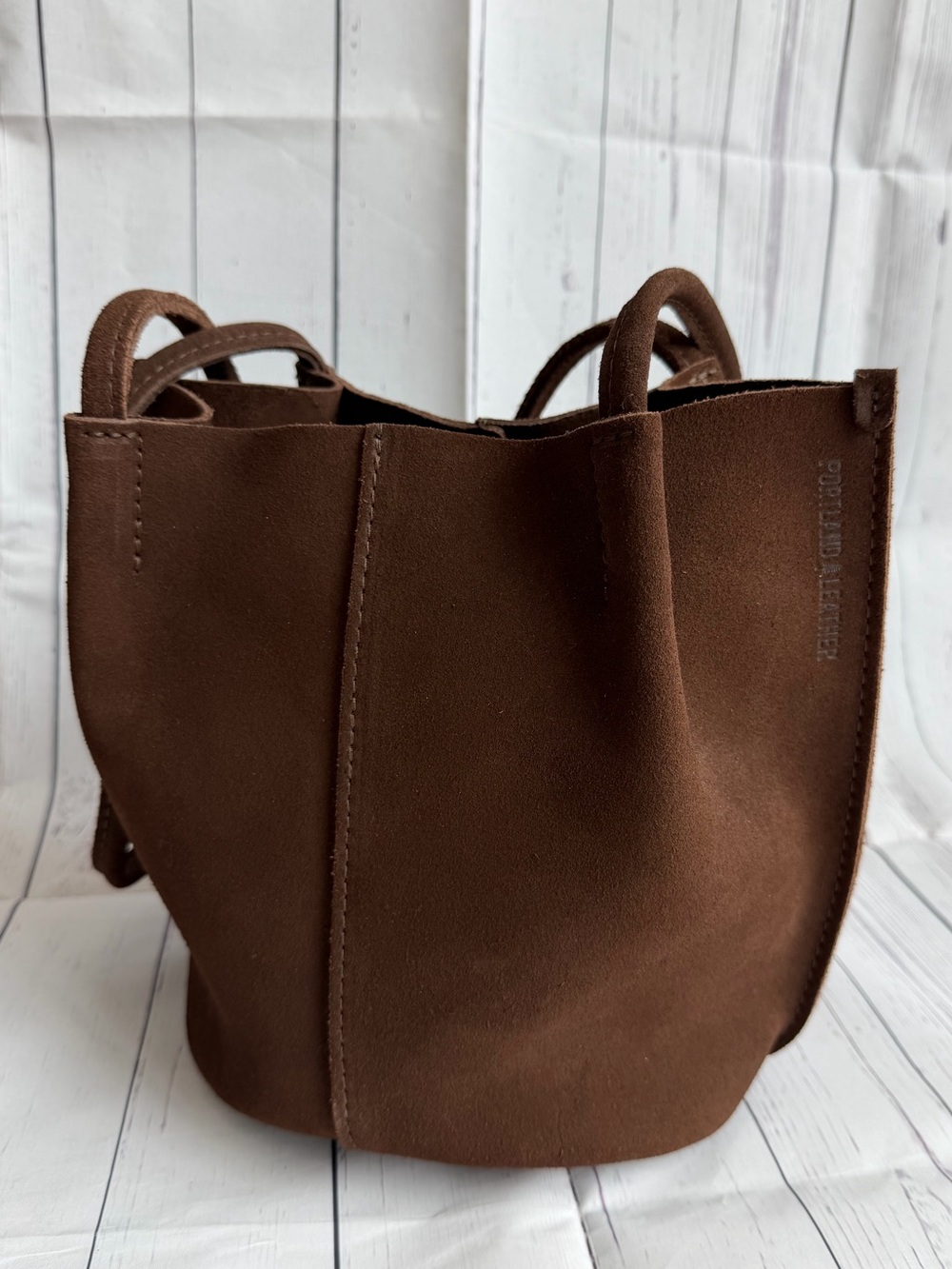 EUC - Portland Leather Devan Bucket Tote – Stagecoach (espresso brown suede)